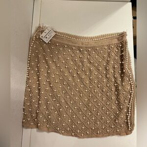 Zara Tan Mini Skirt with Pearl Details